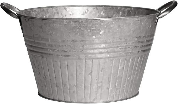 Headwind Decorative Planter - Round Galvanized Tub Planter with Handles 10 Inch Lightweight Metal Planter with Drainage Hole Galvanized Steel Tub for Plants - Metal Flower Pot by Robert Allen
