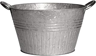Headwind Decorative Planter - Round Galvanized Tub Planter with Handles ...