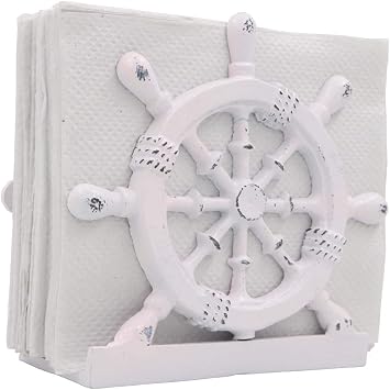THDC Nautical Napkin Holder, Lunch, Dinner, Nautical Collection Napkin Holder, Made of Metal Wheel Distressed Pink