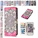 Produktbild E-Mandala Samsung Galaxy S8 Plus Hülle Leder Flip Case Wallet Tasche handyhüllen Silikon 3D Muster Schutzhülle Lederhülle mit Kartenfach Klapphülle Handytasche - Rose Rot Mandala Henna Blume