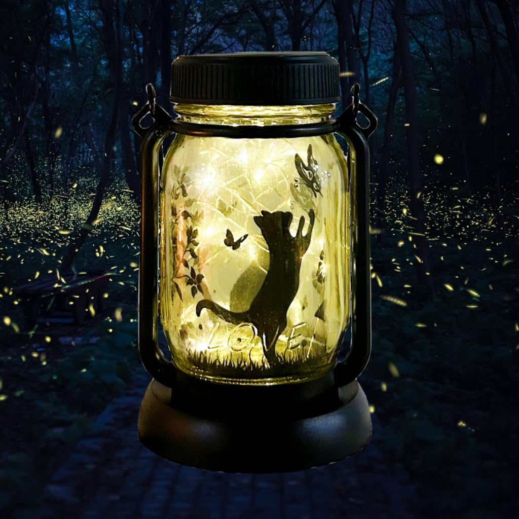 Cat Butterfly Solar Lights,Fairy Garden Lights,Mason Jar Lights,Solar