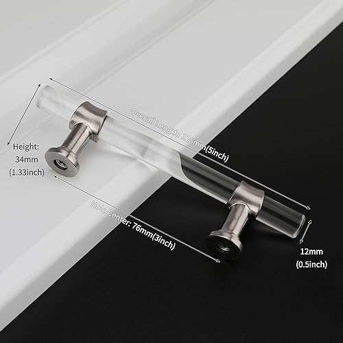 Miniatura 28 de Goldenwarm Paquete de 10 tiradores de cajón de acrílico de 3 pulgadas dorados, manijas de gabinete de acrílico, tiradores de gabinete de vidrio