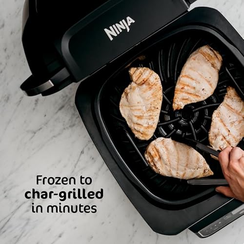 Ninja FG551 Foodi Smart XL 6-in-1 Indoor Grill with Air Fry, Roast, Bake, Broil & Dehydrate, Smart Thermometer, Black/Silver
