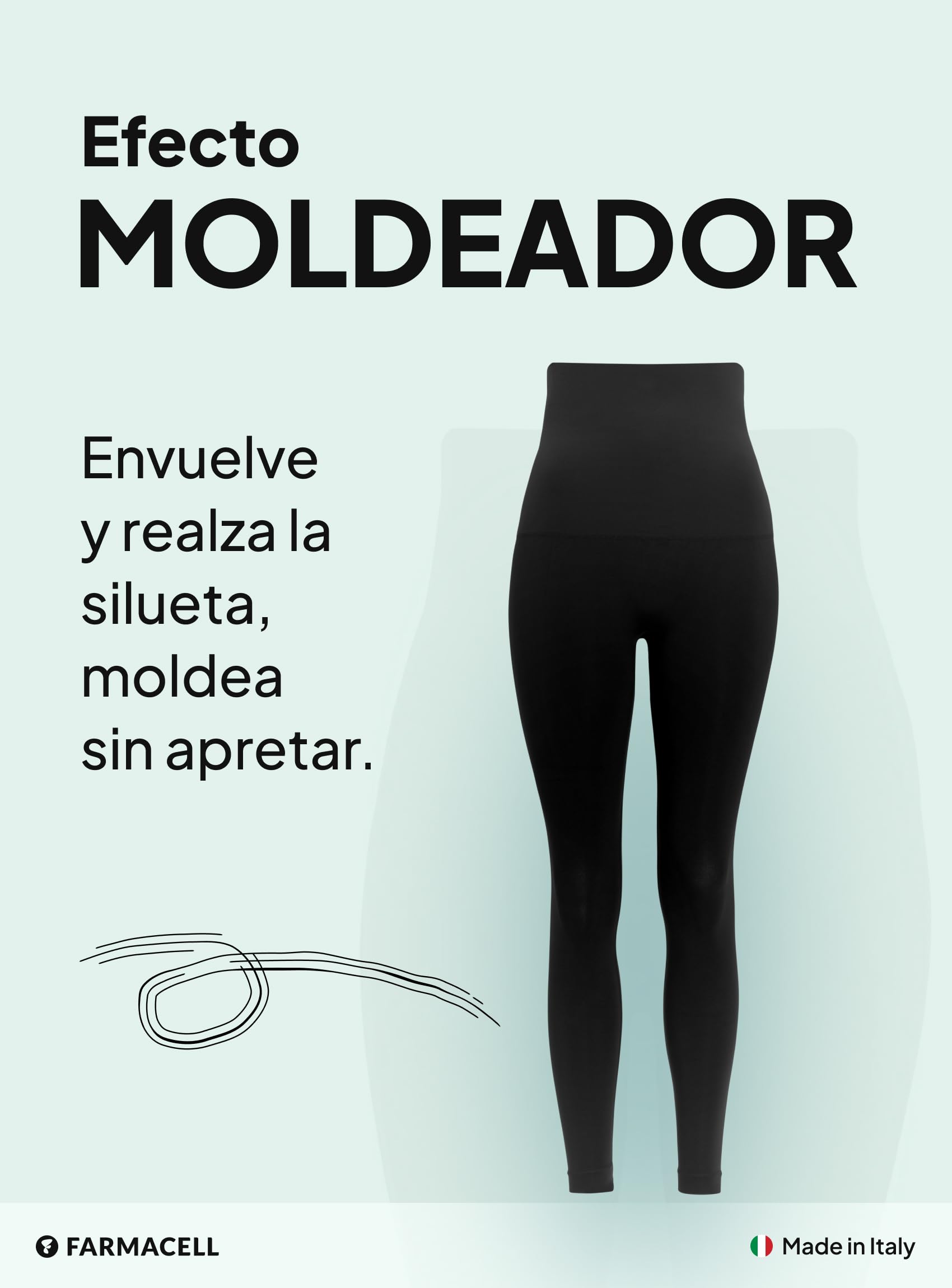 Farmacell Leggings Mujer con Cintura Alta Doblable y Efecto FIR Anticelulitis, Made in Italy, 609Y