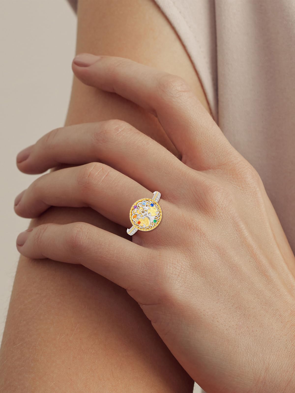 Anillo de árbol de la vida KINGWHYTE de plata de ley 925 para mujer, anillo ajustable de nudo celta, anillos de árbol de la vida para la familia, joyería para aniversarios, cumpleaños, Navidad para
