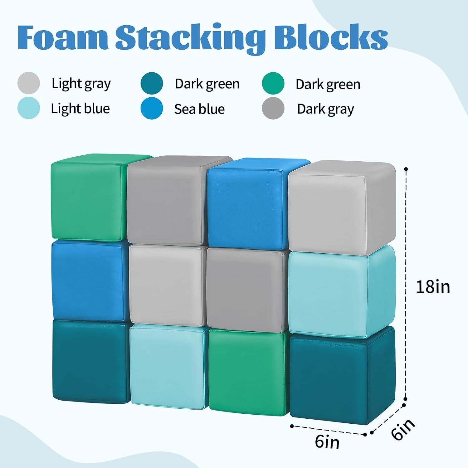 TODIBY Foam Building Blocks for Toddlers：12-Pieces Wipeable Leather Stacking Cubes Kids - Large Soft Toys Play Set for Learning Construction Baby Preschool Daycare Therapy Birthday Gift (Modern)