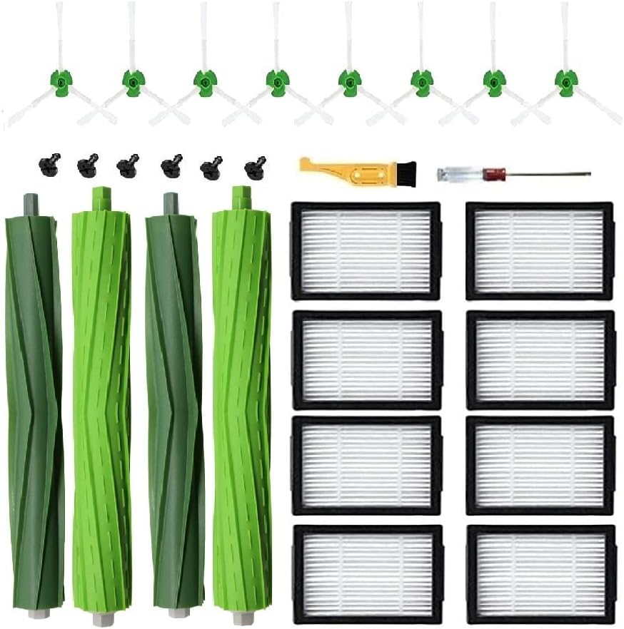ANBOO Replacement Parts Compatible for iRobot Roomba E&i&j Series i7 j7 i3 i4 i7+ Plus i3+ i4 i4+ i6 i6+ i8 i8+ E5 E6 j7+ Plus, Multi-Surface Rubber Brush, High-Efficiency Filter, Edge-Sweeping Brush
