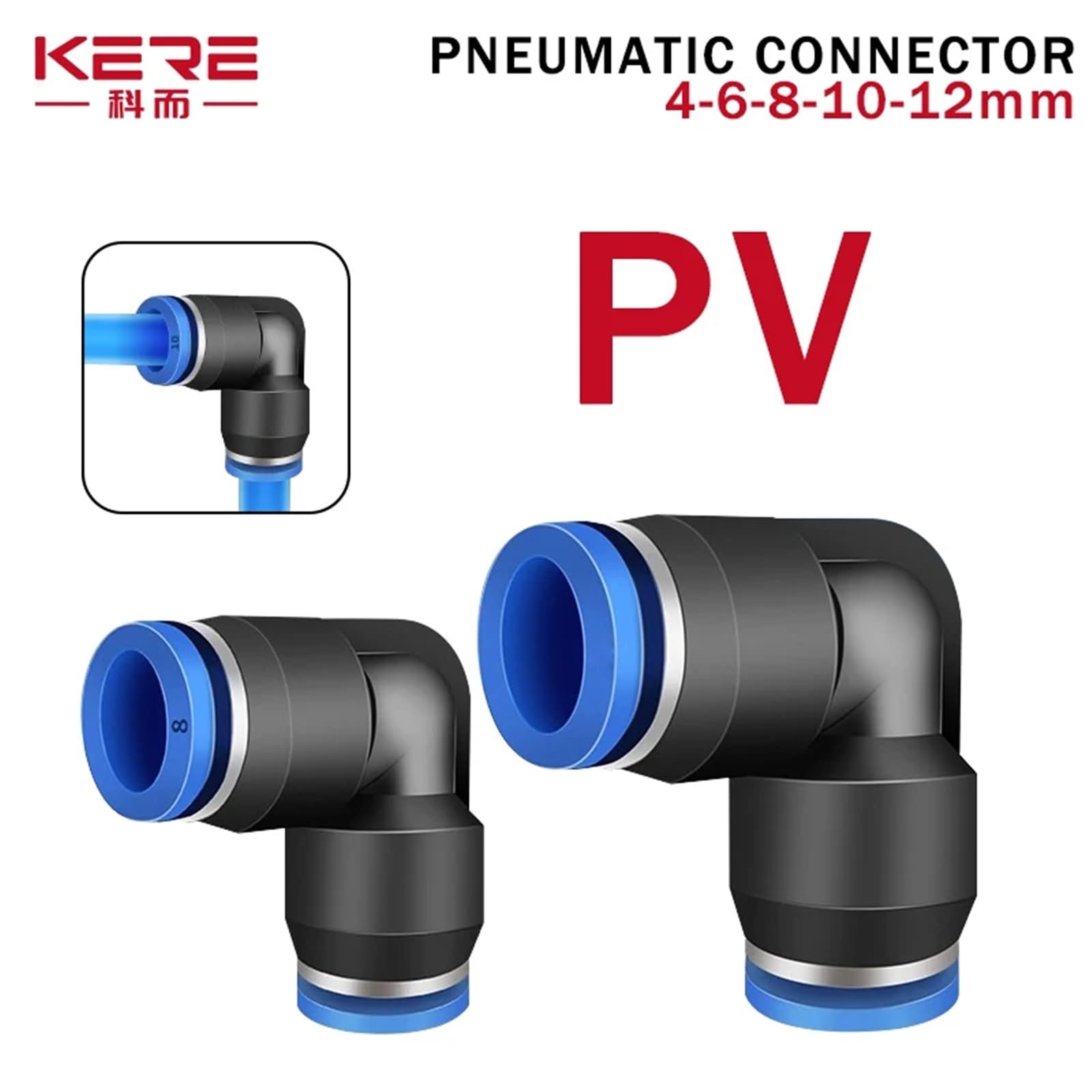 Lot de 20 raccords pneumatiques à raccord rapide PV coudé à 90 degrés en plastique 4 mm, 6 mm, 8 mm, 10 mm, connecteur d'eau à pousser 2 voies (PV-6, 50 pièces)