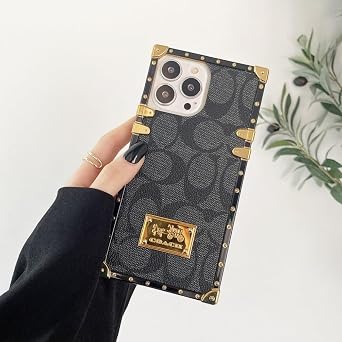 Compatible with iPhone 15 Pro Max Case with Metal Logo,Luxury Designer Elegant Soft TPU Leather Bumper Shockproof Protective Cover Case for iPhone 15 Pro Max 6.7"Black