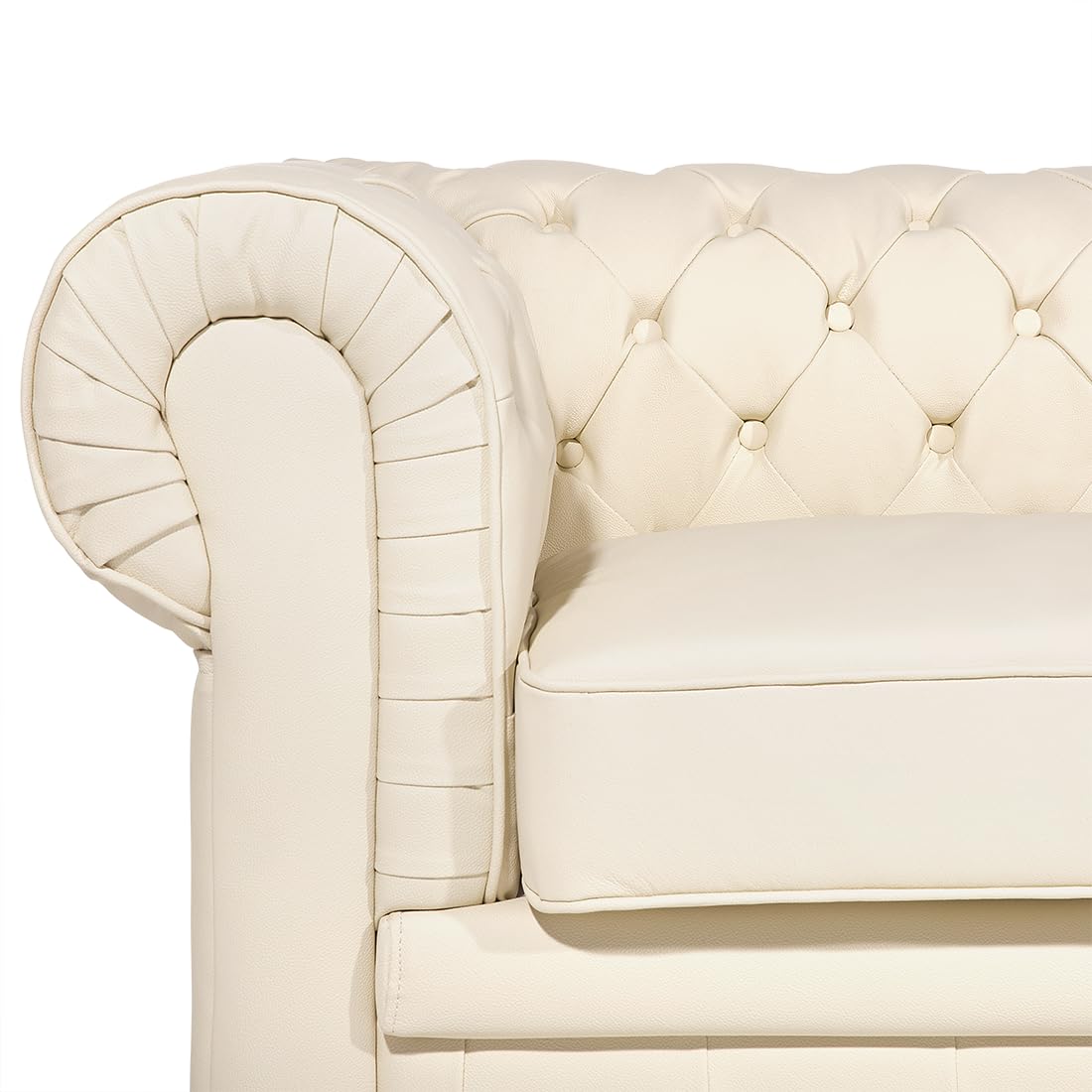 Beliani Klassisches Sofa mit Sessel Echtleder Hellbeige Chesterfield