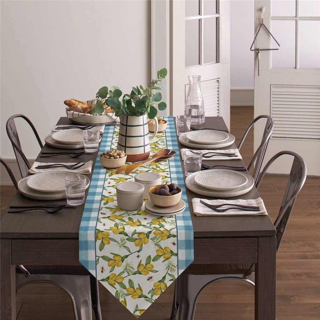 Lemon Fruit Table Runner for Wedding Banquet Home Festival Party Dinning Table Decoration Table Runner(36x183cm)