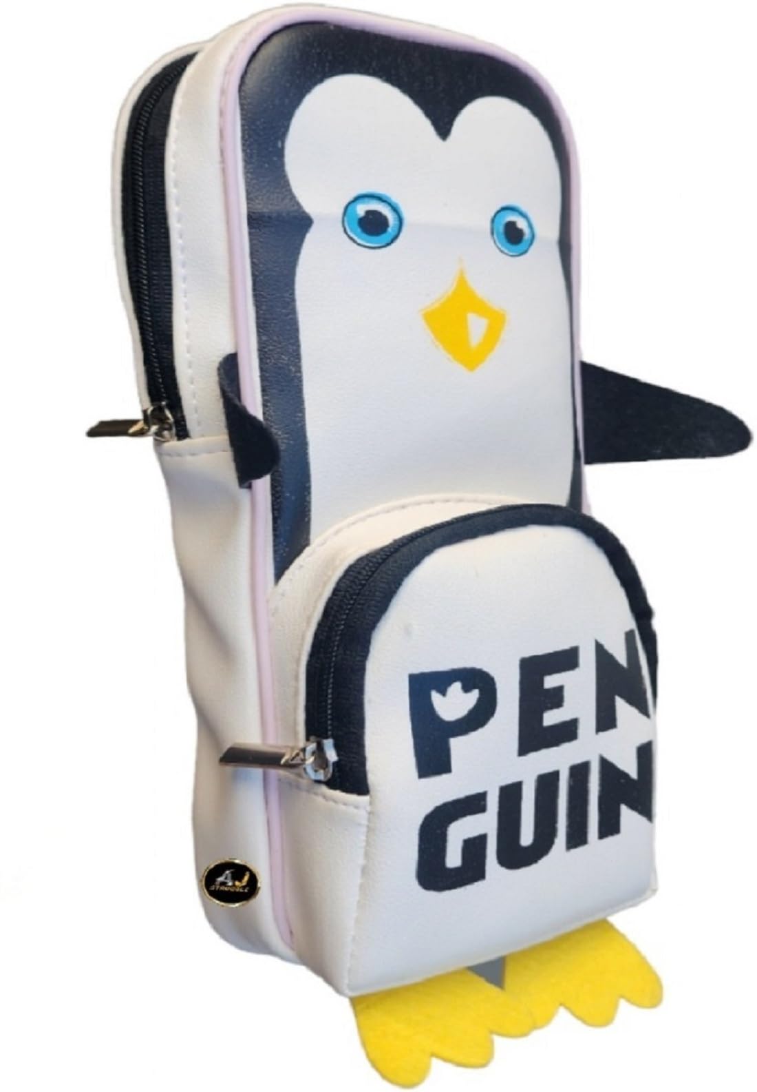 ultimatefashionistaStylish Digital Penguin Shape Pencil Pouch/Box 2 Zipper Pockets Super Quality Art Artificial Leather Pencil Box (White)