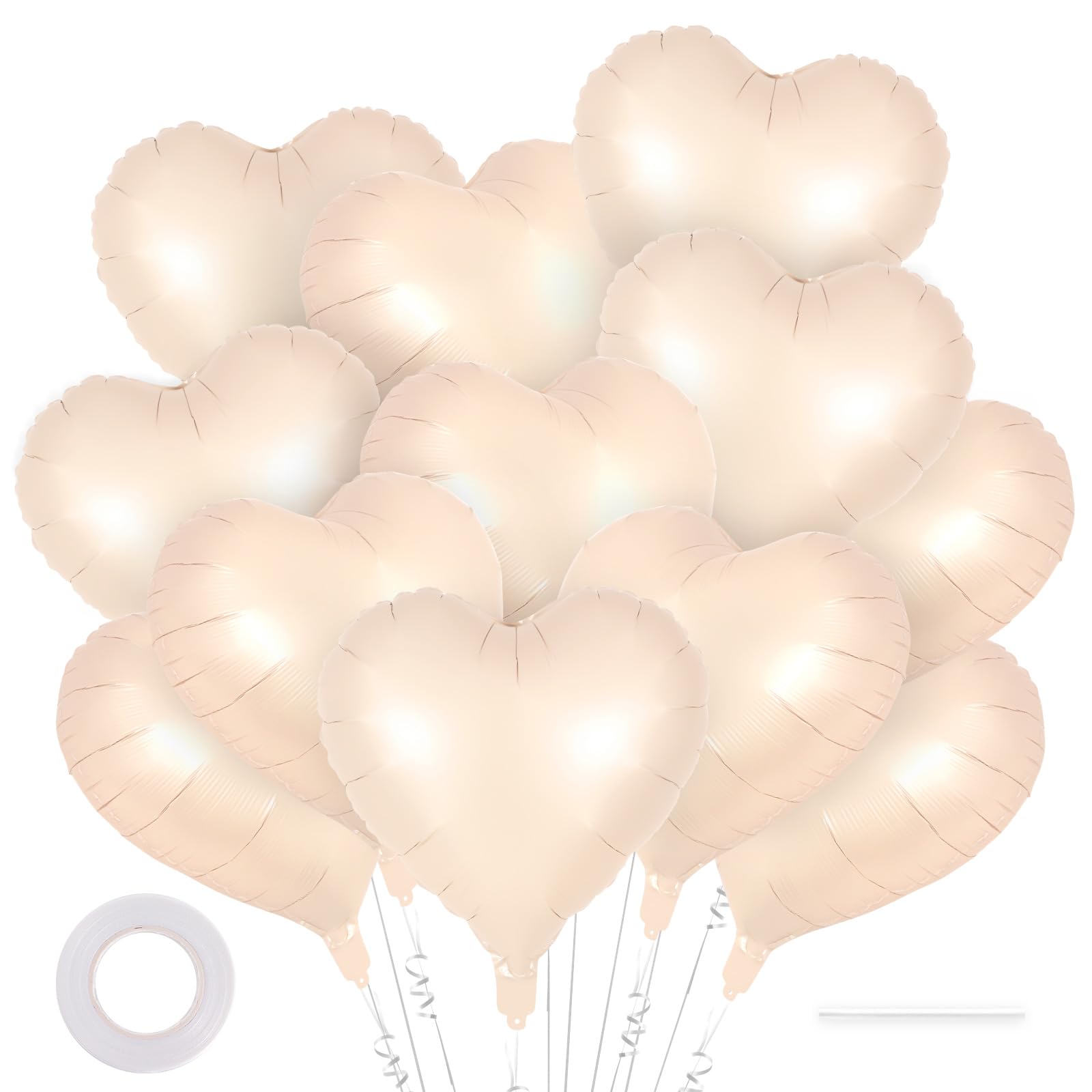 12 Pcs Beige Heart Balloons,18 Inch Heart Foil Balloons Love Balloon Valentine Balloon for Birthday Party Wedding Engagement Party Baby Shower Valentine Day Decorations