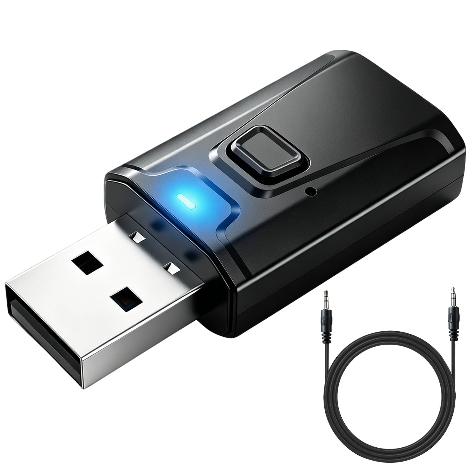 Adaptador Bluetooth USB 5.0 2 en 1 Transmisor Receptor con Jack 3,5MM | Convertidor Bluetooth para TV PC y Coche,Audio Estéreo Inalámbrico para Auriculares y Altavoces,Sin Retraso
