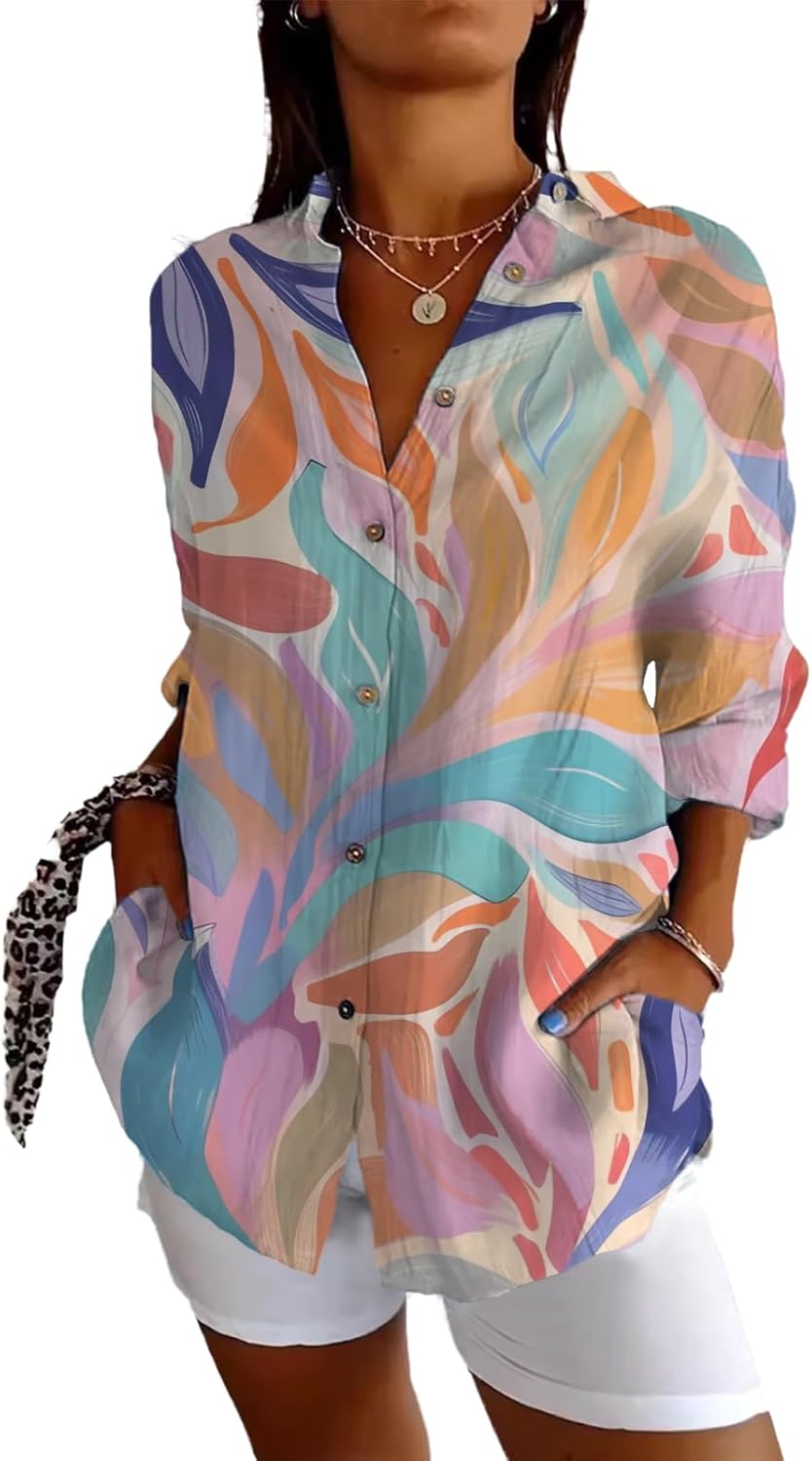 Fashion Summer Shirts Oversized V Neck Basic Vintage Floral Graphic Dressy Button Down Stylish Hawaiian Holiday Outfits