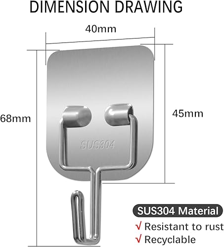 Miniatura 2 de Ganchos adhesivos, paquete de 5, ganchos para toallasabrigos para pared para baño o cocina (negro mate, acero inoxidable)