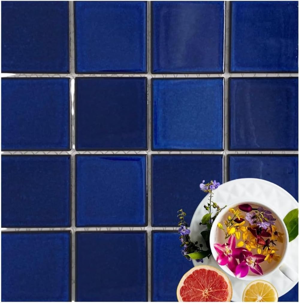 Premium Quality 3" x 3" Cobalt Blue Square Pattern Porcelain Mosaic Tile on Mesh Sheet (2 Sheets)