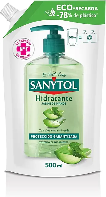 Sanytol Jabón de Manos Hidratante con Aloe Vera y Té Verde - Sabão Neutro - 500 ml