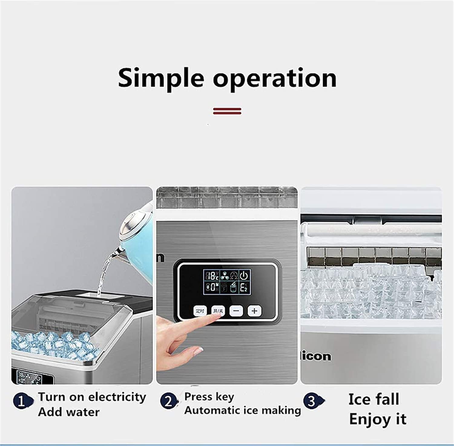 Máquina de Fabricantes de Hielo,55 Lbs /24h Fabricantes de Hielo,Cubo Cuadrado Cubierta Transparente Completa congelada for el hogar/Tienda/cafetería/Tienda de Bebidas frías