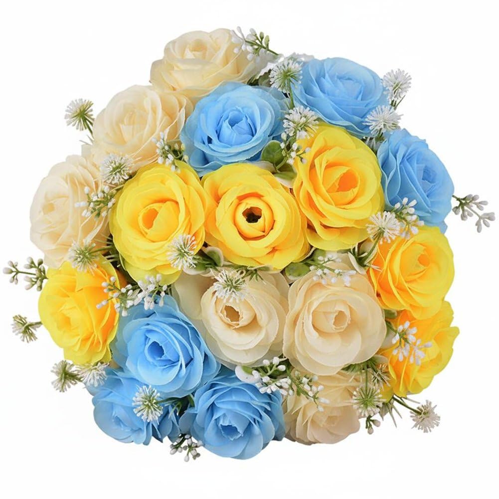 Sofezdo Artificial Roses Bunch Decorative Flower Bouquet Realistic Floral Arrangement Elegant Table Centrepiece for Home