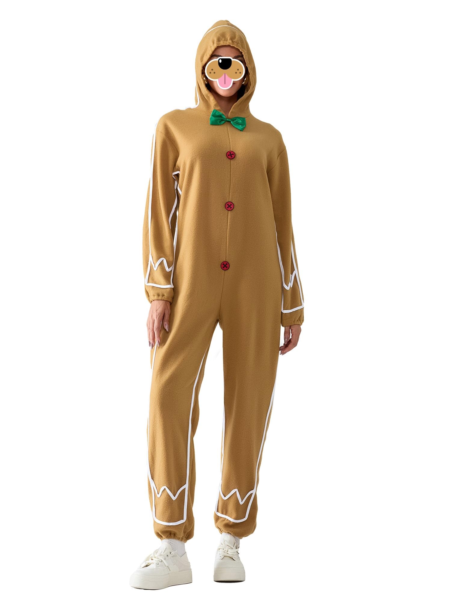 Acrawnni Christmas Adult Gingerbread Men's Christmas Cookie Outfits Gingerbread Onesie Aldult Cosplay Hooded Jumpsuit (A-yellow1, XL) โ image 1