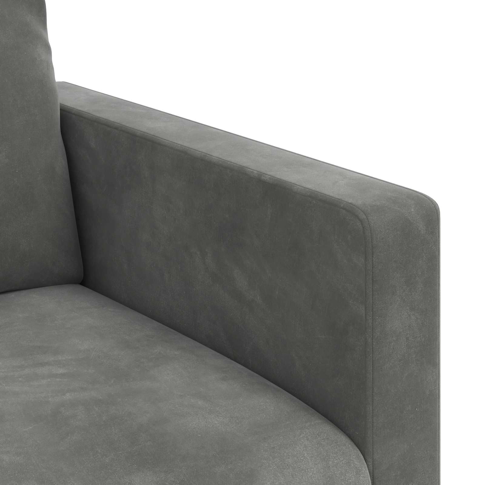 Sofá modular de terciopelo gris oscuro de 228 cm con estructura de metal y reposabrazos de madera, diseño ergonómico para salón y dormitorio