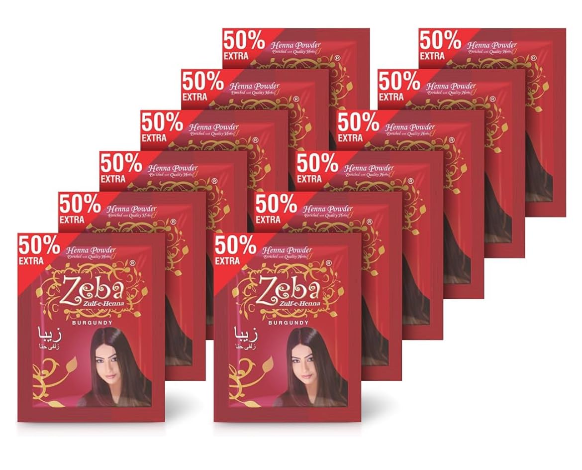 Zeba Zulf-e-Henna Burgundy Henna Hair Powder, 50% Extra Pack of 12pc-picture-22