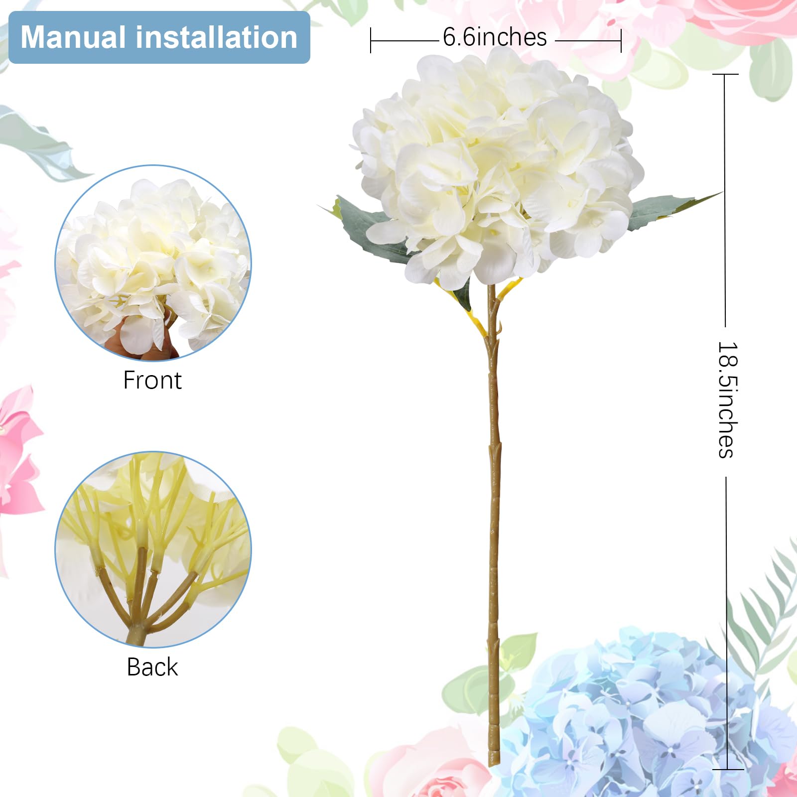 merakdoira 6PCS hydrangea artificial flower-artificial flowers,Silk fake flowers Bouquet for Wedding Party Office Home Decor(White) - Image 2