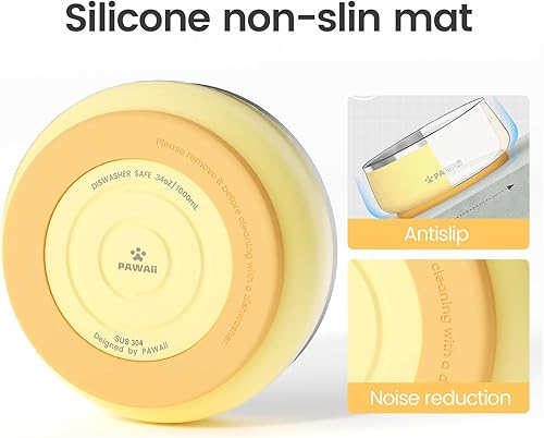 Miniatura 3 de Pawaii Cuenco de acero inoxidable para perros con base de goma antideslizante y aislamiento de doble pared, diseño duradero, incluye etiqueta de