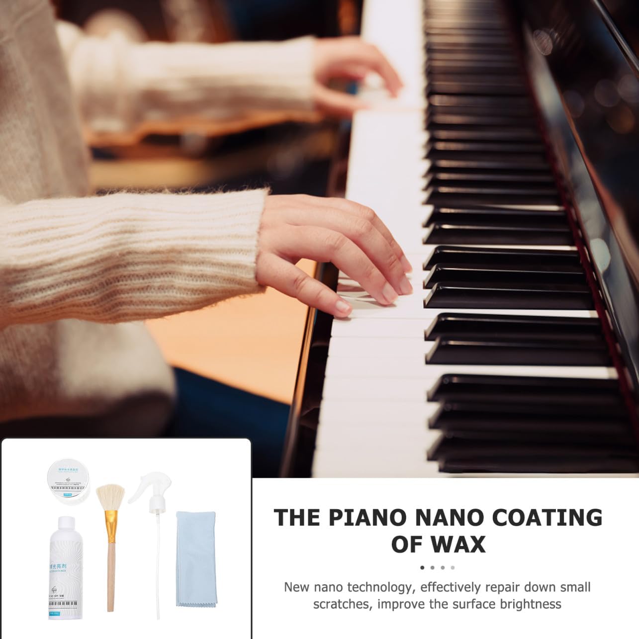 BESPORTBLE 1Set Piano Cleaning Kit with Professional Polish Wax Cleaning Cloth for Dust Stains and Oily Multi Purpose Care for Pianos Instruments