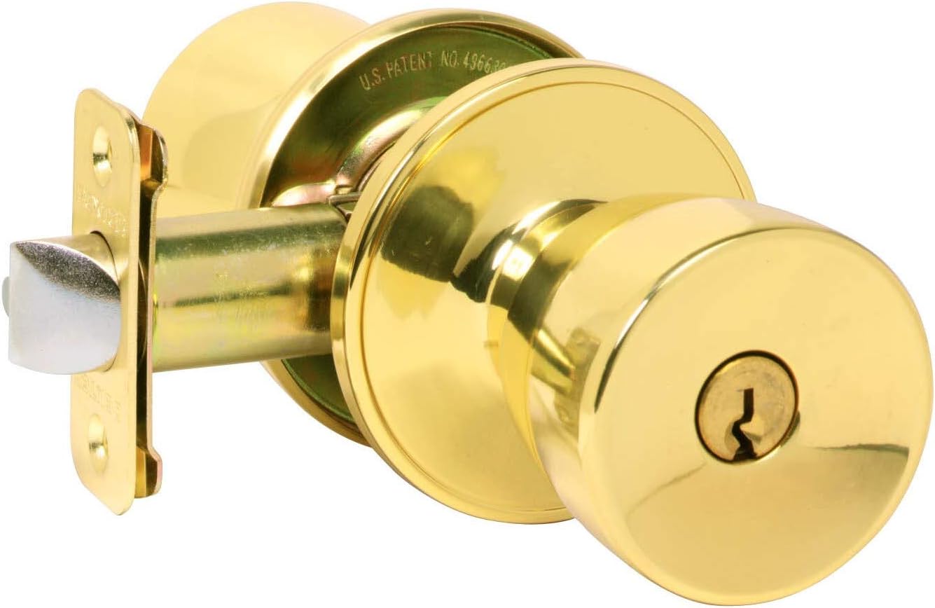 J-Series by Schlage Byron Door Knob with Standard Trim, Keyed Entry Lock, Bright Brass, J54 V BYR 605