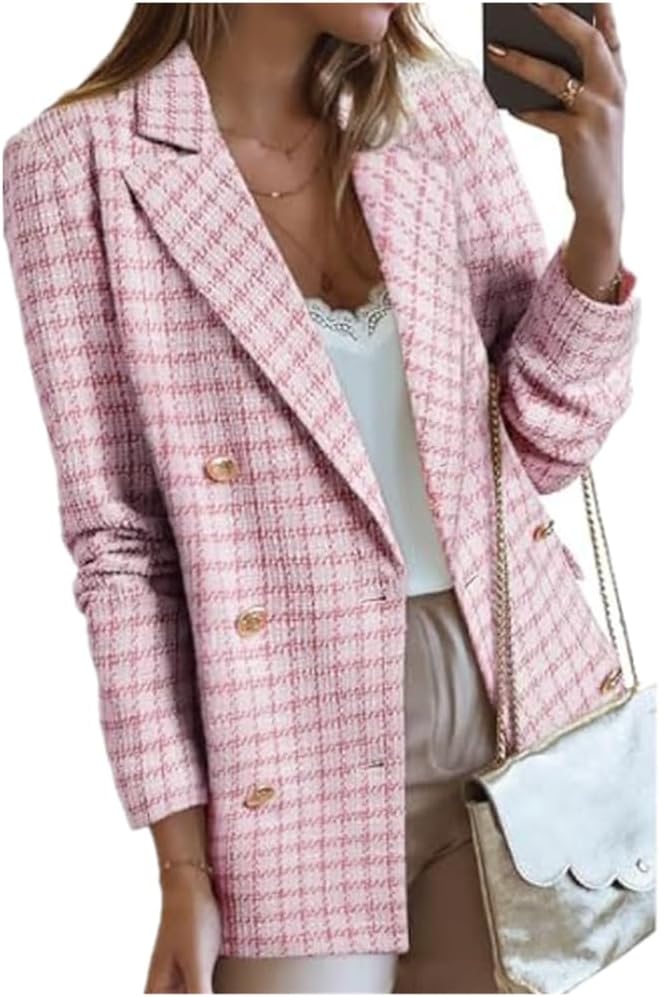 Womens Tweed Blazers Fall Plaid Suits Jackets Blazers for Women Casual
