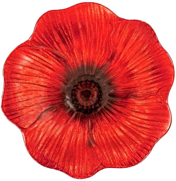 Prime Retreat Glass Poppy Bird Bath with Metal Stand & Mosquito Dunks Kit, Decorative Red Outdoor Birdbath Bowl for Garden, Patio & Yard