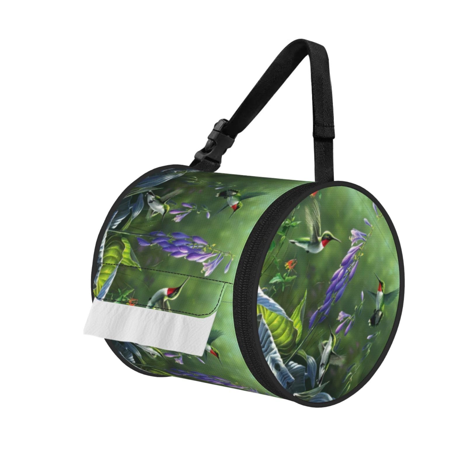 Hummingbird Butterfly Printed Hanging Tissue Organizer, Smooth Zipper Oxford Cloth Roll Holder for RV Bathroom Desk