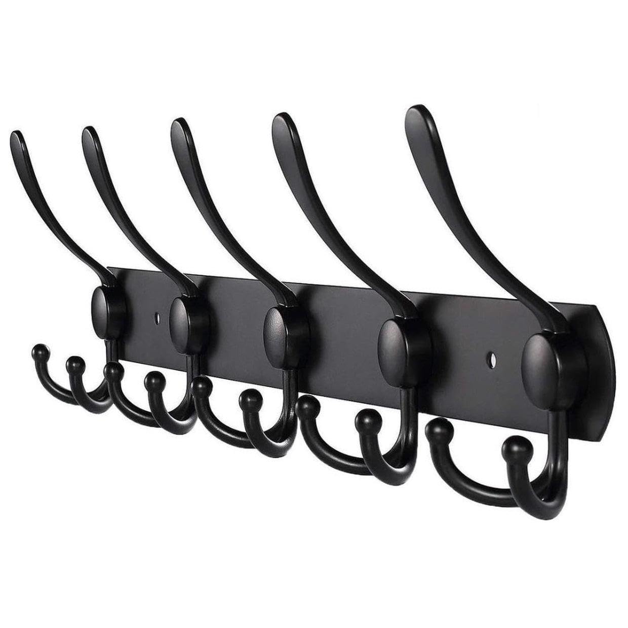 TOJ Wieszak ścienny z 15 hakami - wiszący wieszak ścienny na ubrania - wieszak na ubrania - stal szlachetna - 45 cm - czarny matowy