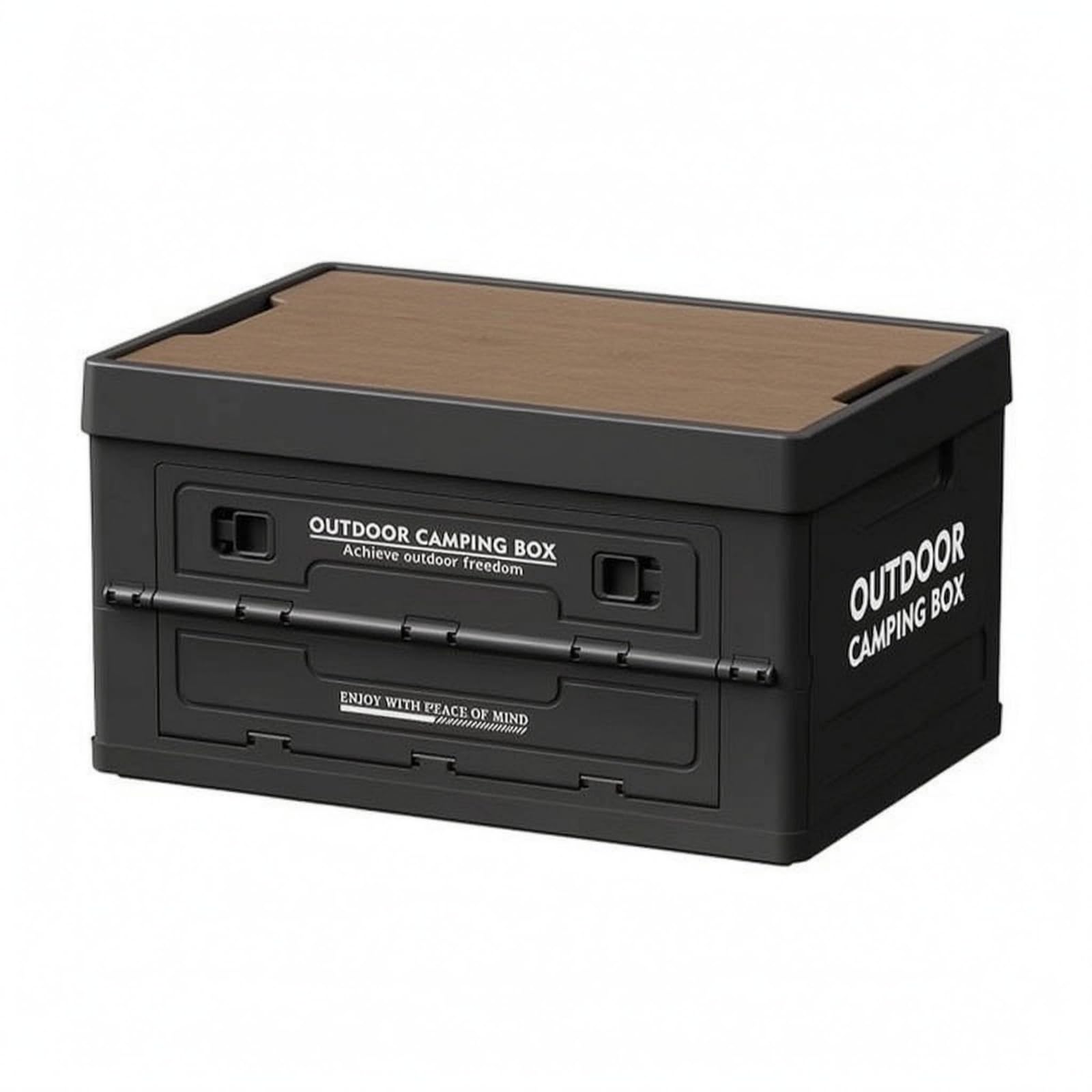 Outdoor Aufbewahrungsbox Faltbox Klappkiste Stapelbox Kiste mit Fünf Seitlichen Zugängen Und Sicherem Riegelverschluss aus PP Holzplatte für Camping, Schwarz