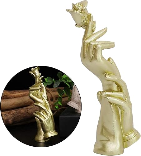 Miniatura 6 de Estatuas de mano abstractas de resina con rosas tomadas de la mano, estatua de pareja, amantes, escultura para sala de estar, dormitorio, oficina,