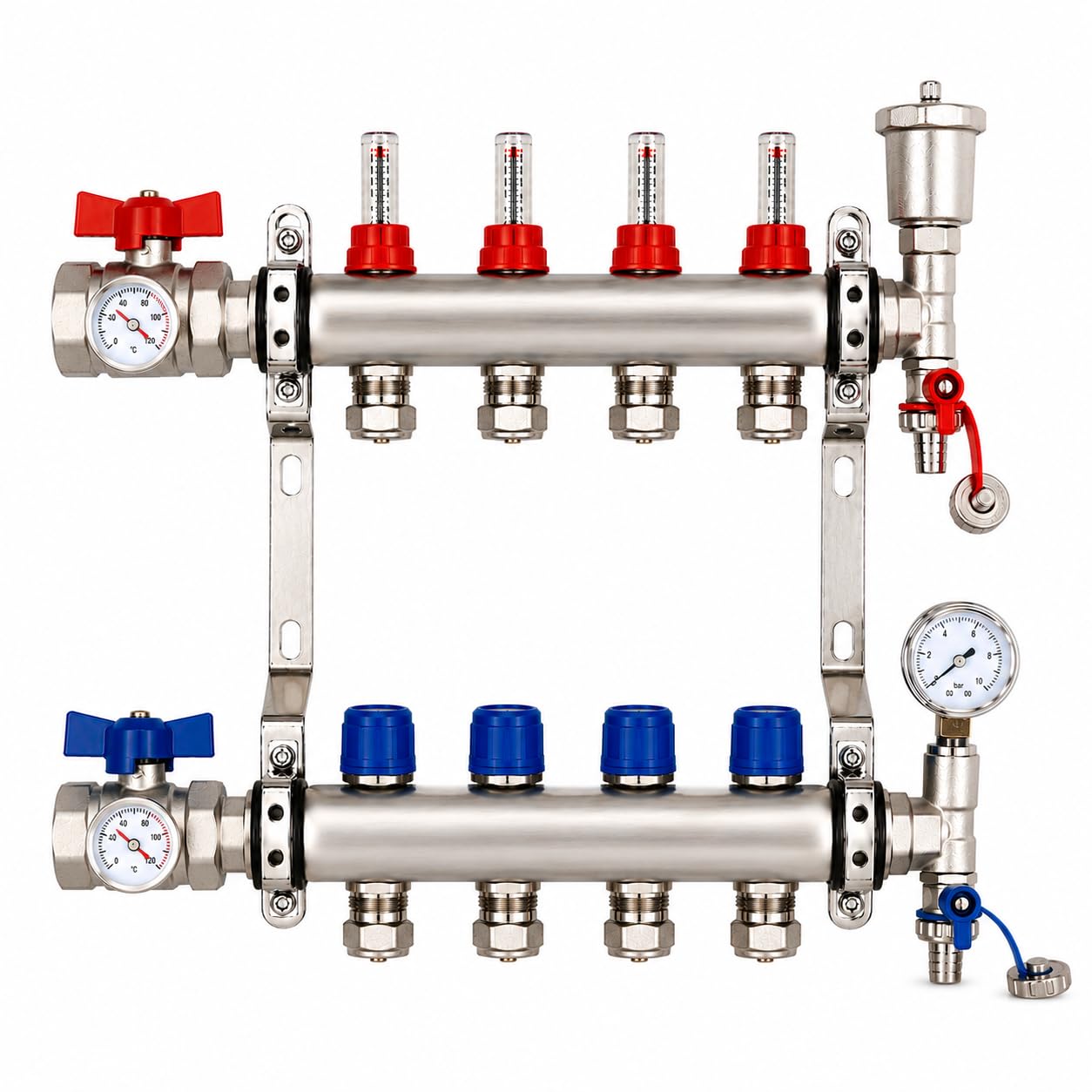 Underfloor Heating Manifold 3 Port Stainless Steel (12mm eurocone)
