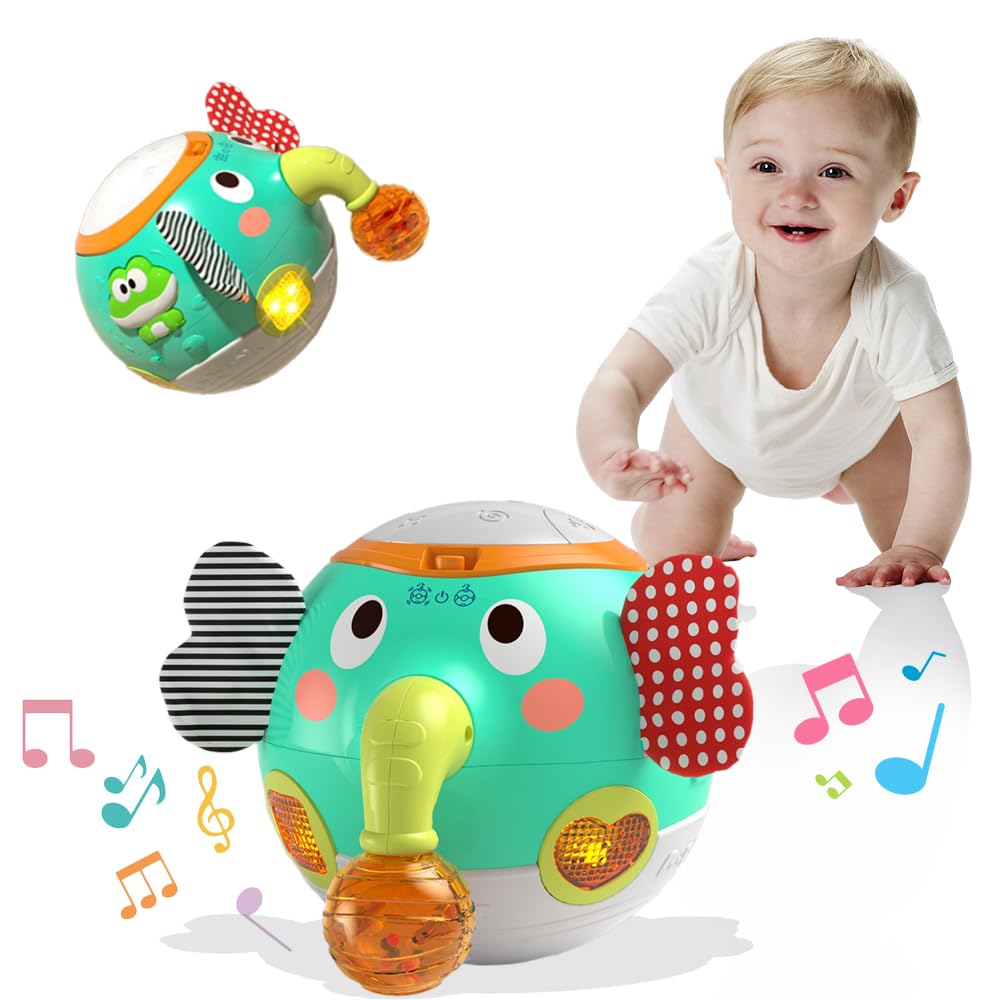WRQIOO Crawling Toys for 6-12 Month Baby, Walking Baby Elephant Toy with Music, Ba-by Sensory To-ys Light Up