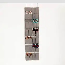 Sapateira Suspensa para Porta Organizador de Sapatos Vertical com 24 Bolsos 12 Pares Multiuso (Cinza)