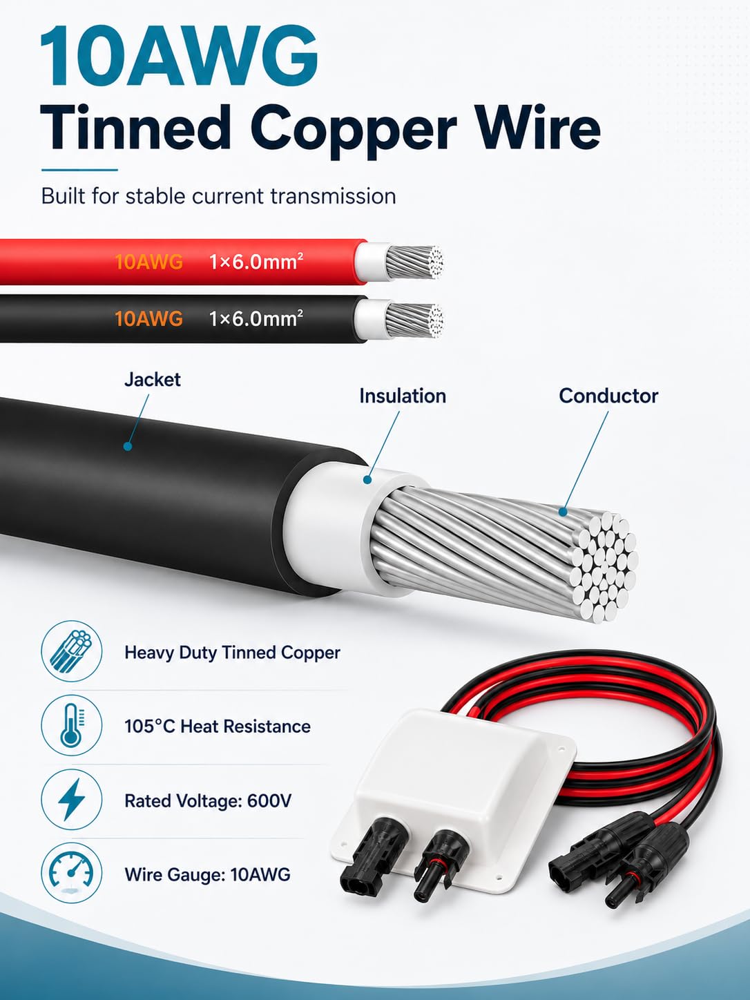 Solar Presse-Étoupe d'Entrée de Câbles, Solaire Passe-Toit, Solaires Boîte de Câble, 2 M 10 AWG avec Connecteur, pour Caravane Bateau Camping Car