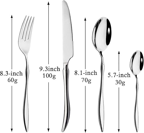 Miniatura 3 de JASHII Juego de cubiertos de acero inoxidable 18/10 de alta resistencia con mango único para 4, cubiertos modernos para el hogar, aptos para