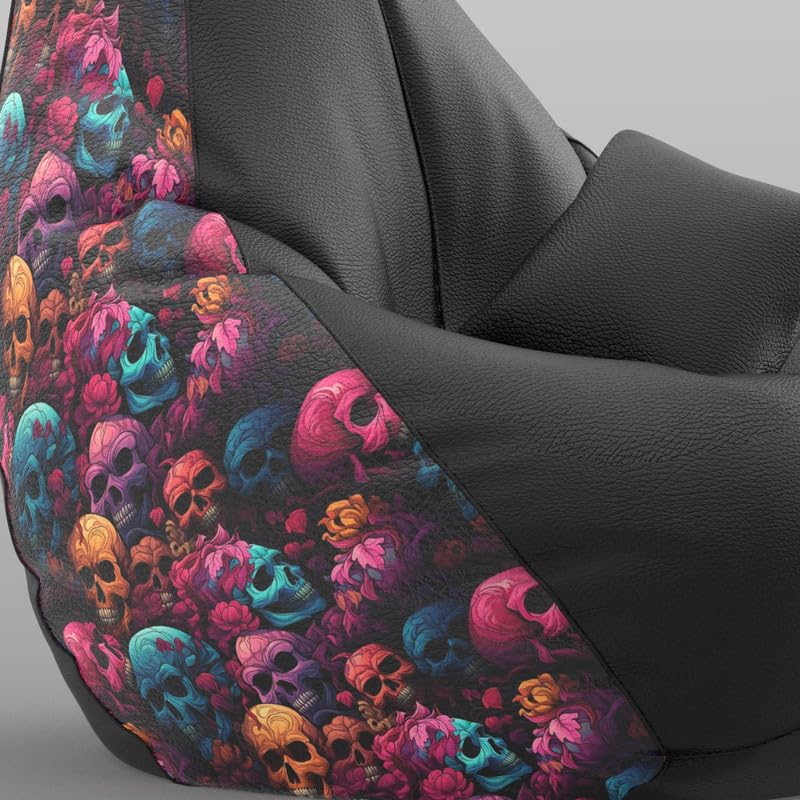 Image of Biggie Bean Bag with Beans Filled 6XL Evergreen Classics Bean Bag-Loud Prints-Soft Landings-Styled with Free Cushion & Footrest (Matching Color : Printed Skull-Black)