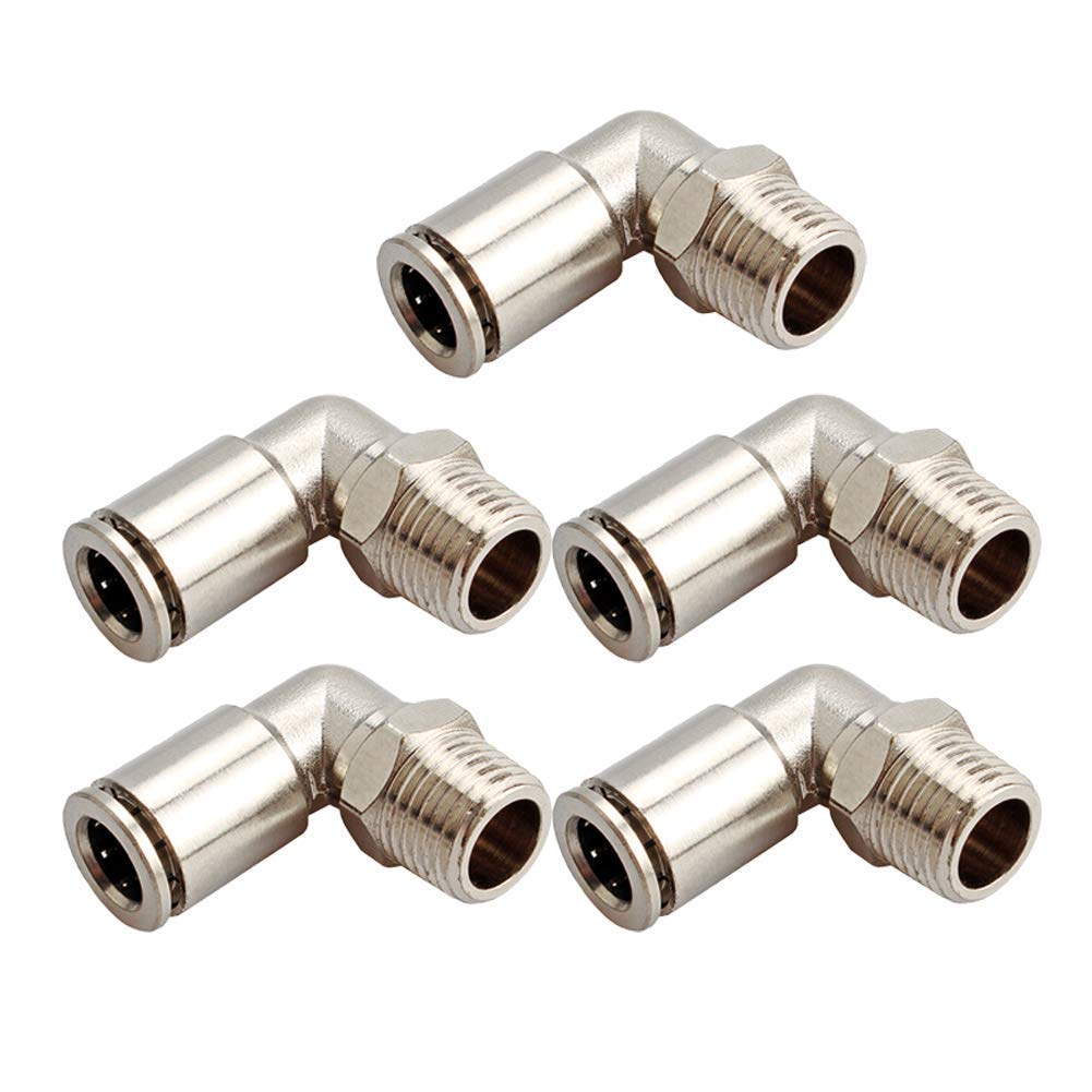Beduan Brass BPL Push to Connect Air Fittings Elbow 1/4" Tube OD x 1/8" NPT Male 90Ã‚° Degree Adapter (Pack of 5)