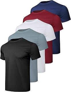 HovSiyla Men's Quick Dry Workout Shirts - Moisture Wicking Athletic Short Sleeve T-Shirts for Gym Running (1/5 Pack)