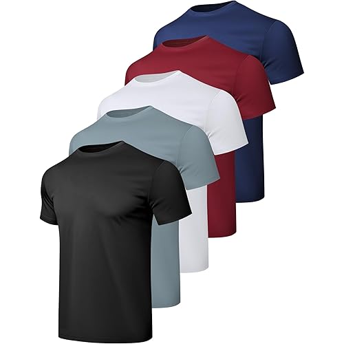 HovSiyla 1/5 Pack Workout Shirts for Men Athletic Running Gym Quick Dry Short Sleeve Performance Moisture Wicking T Shirt