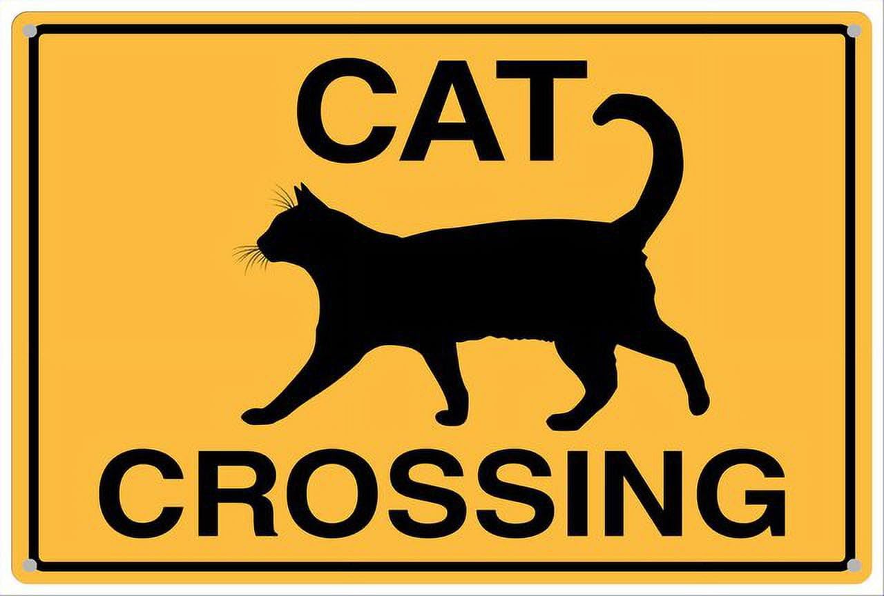 Cat Crossing Aluminum Tin Sign 12"x8" For Cat Owners, Homeowners - Home Kitchen Wall Decor
