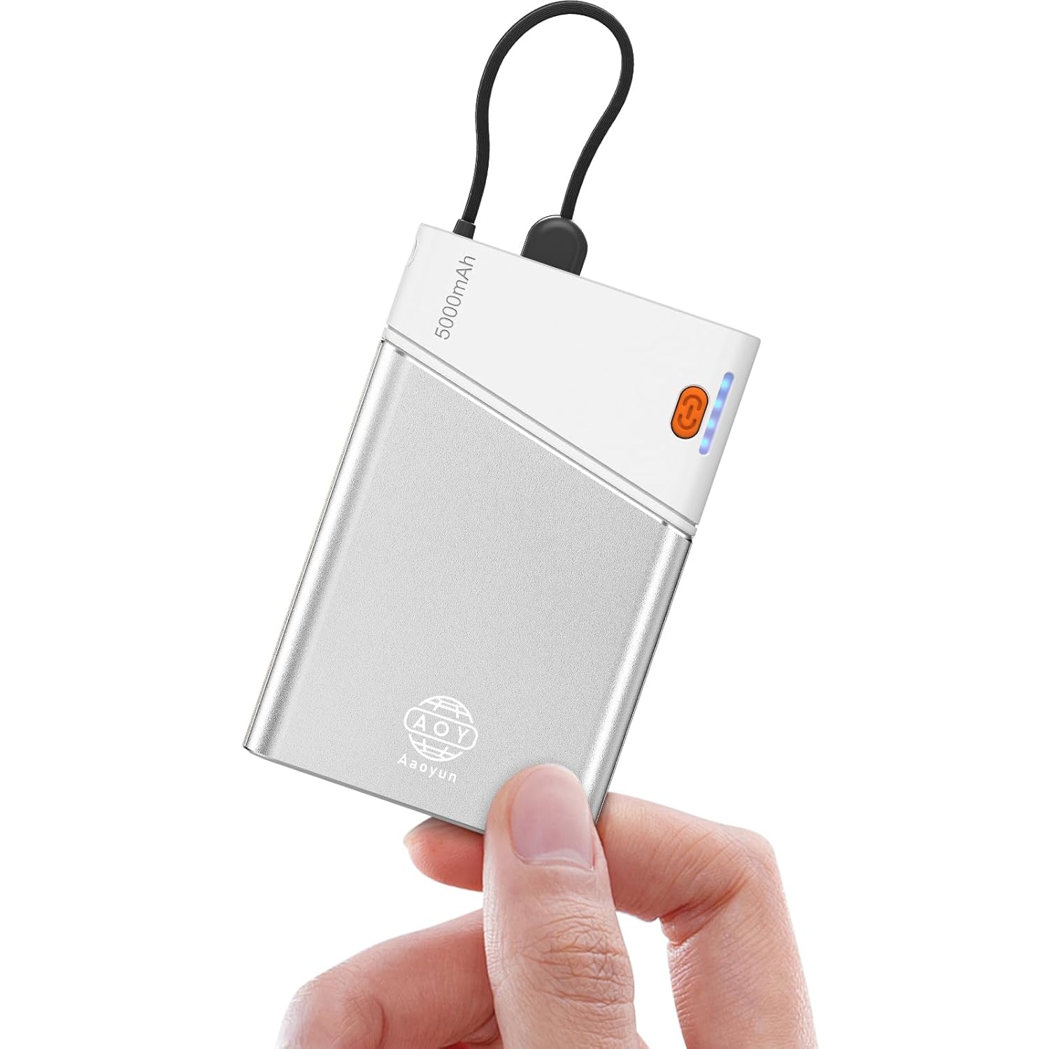 Mini Portable Power Bank Smallest 5000mAh Portable Charger with Built-in USB C in Out Fast Charging Cable Compact