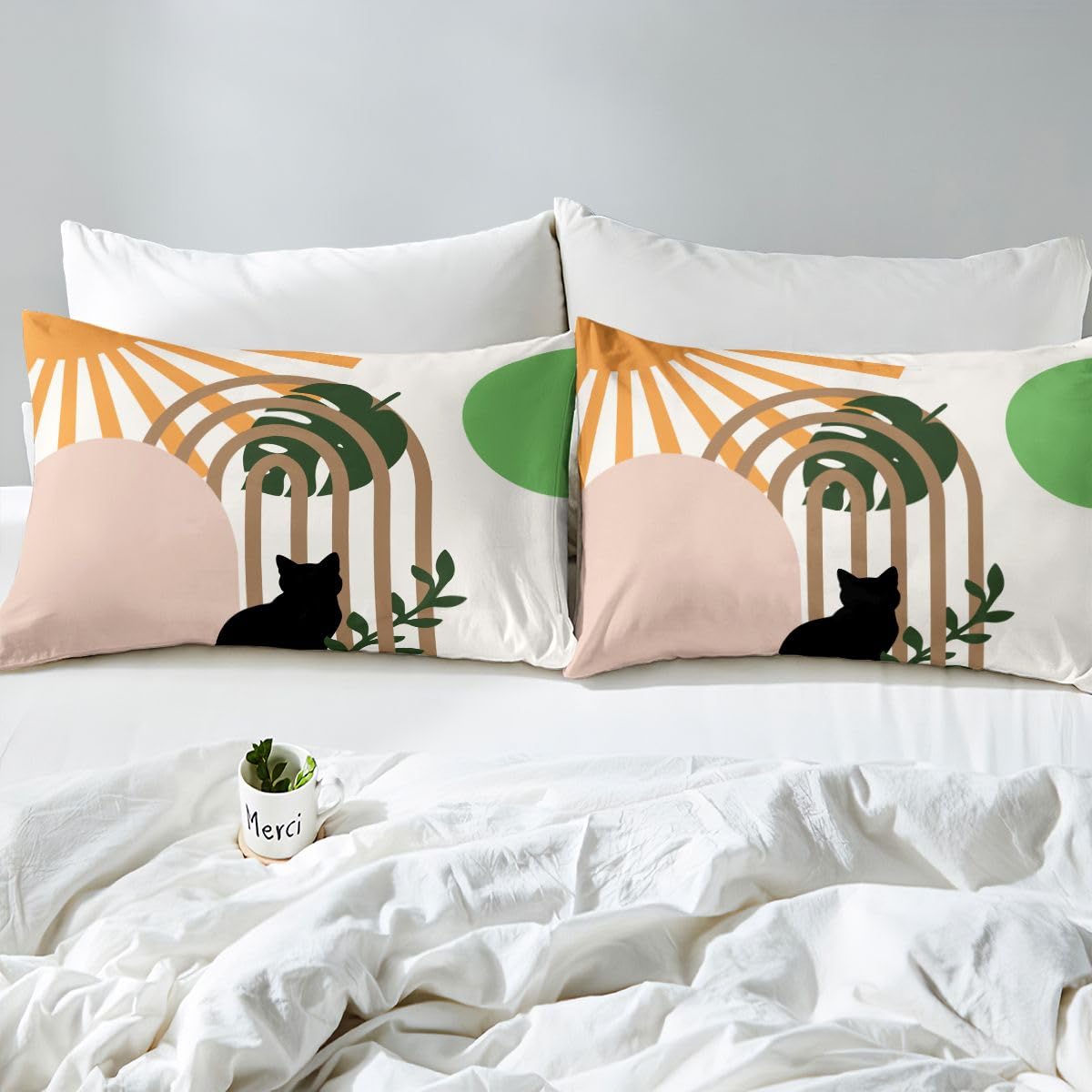 Homewish Boho geometryczny król zestawy pościeli z połowy wieku abstrakcyjny minimalizm poszewka na kołdrę śmieszne koty zwierzęta poszewka na kołdrę dla dzieci dziewcząt chłopców dorosłych tropikalne