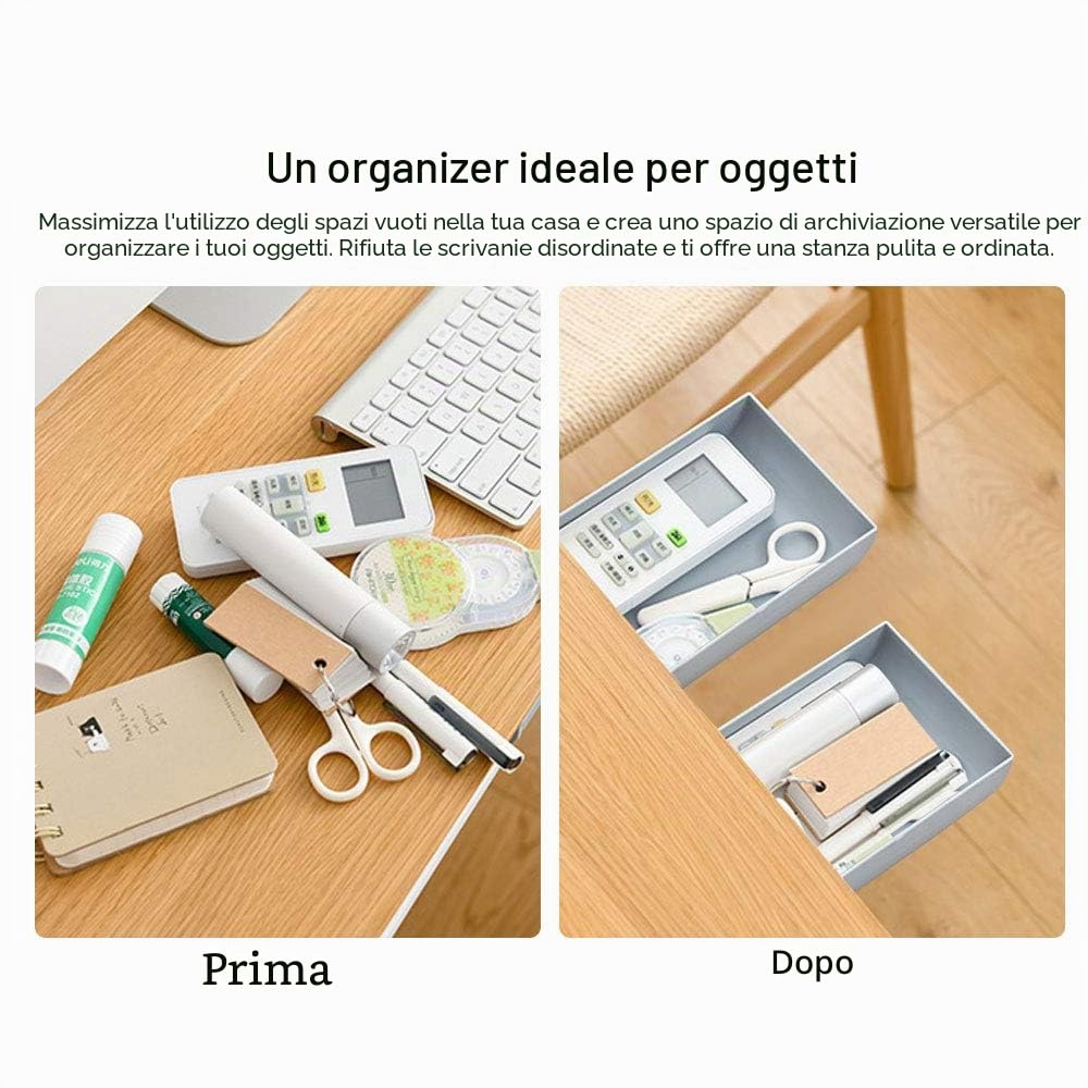 2 cassetti autoadesivi da scrivania sottostruttura grigio Fit Desk cassetto portamatite nascosto sotto plastica organizer da scrivania invisibile per ufficio tavolo
